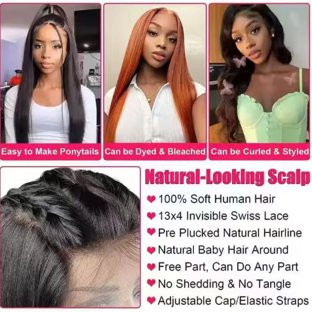 250 الكثافة 13x4 13x6 كامل أمامي 360 HD الدانتيل الشفاف 30 40 بوصة طويل مستقيم 5x5 إغلاق الشعر البشري قبل قطعها الباروكات