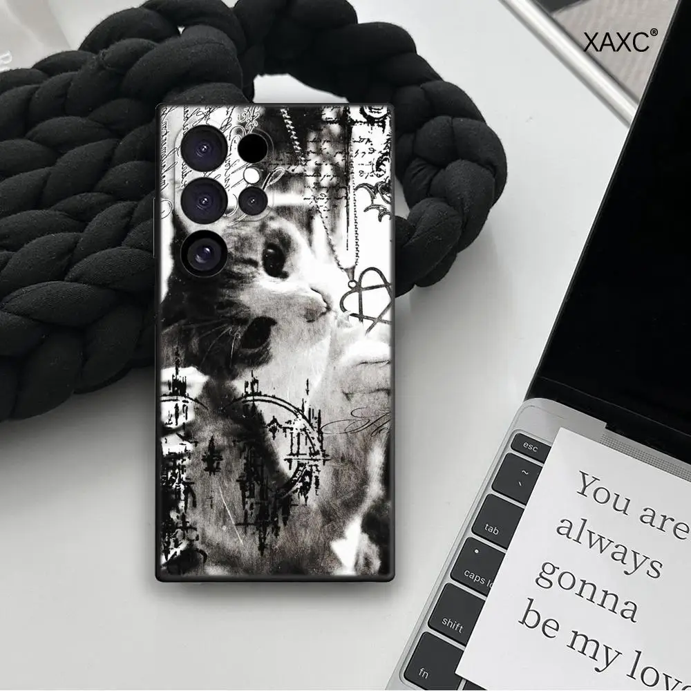 Gothic Cat Phone Case For Samsung Galaxy A17 16 A15 4G 5G A14 A13 A57 A37 A27 A26 A55 A35 A53 A24 A34 Soft Shell