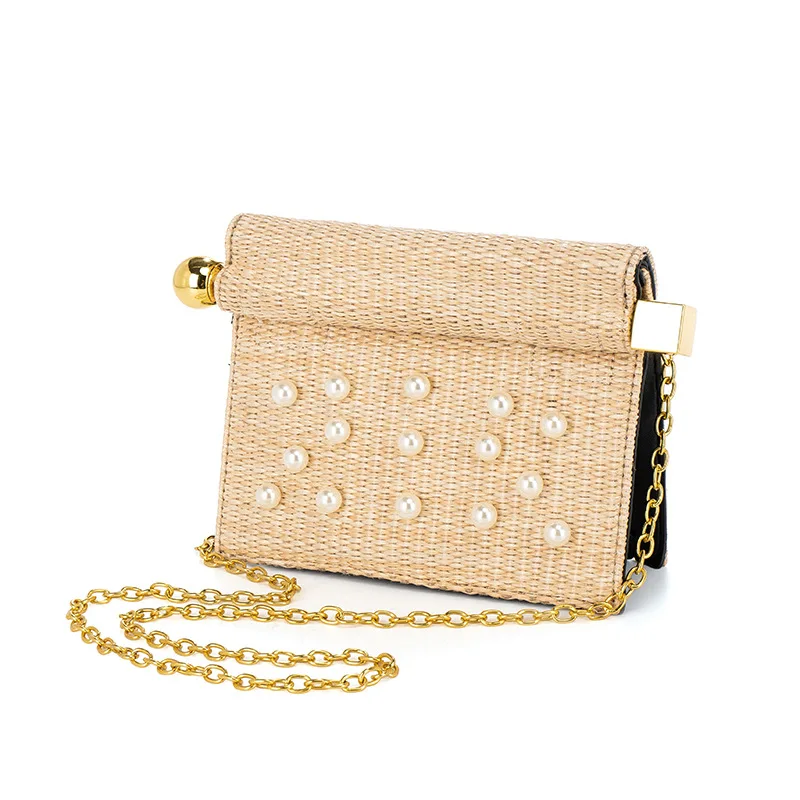 Luxury Pearls Sraw Bags for Women Fashion Rolled Edge Shoulder Crossbody Bag NEW Designer Bag Small Phone Purses and Handbags