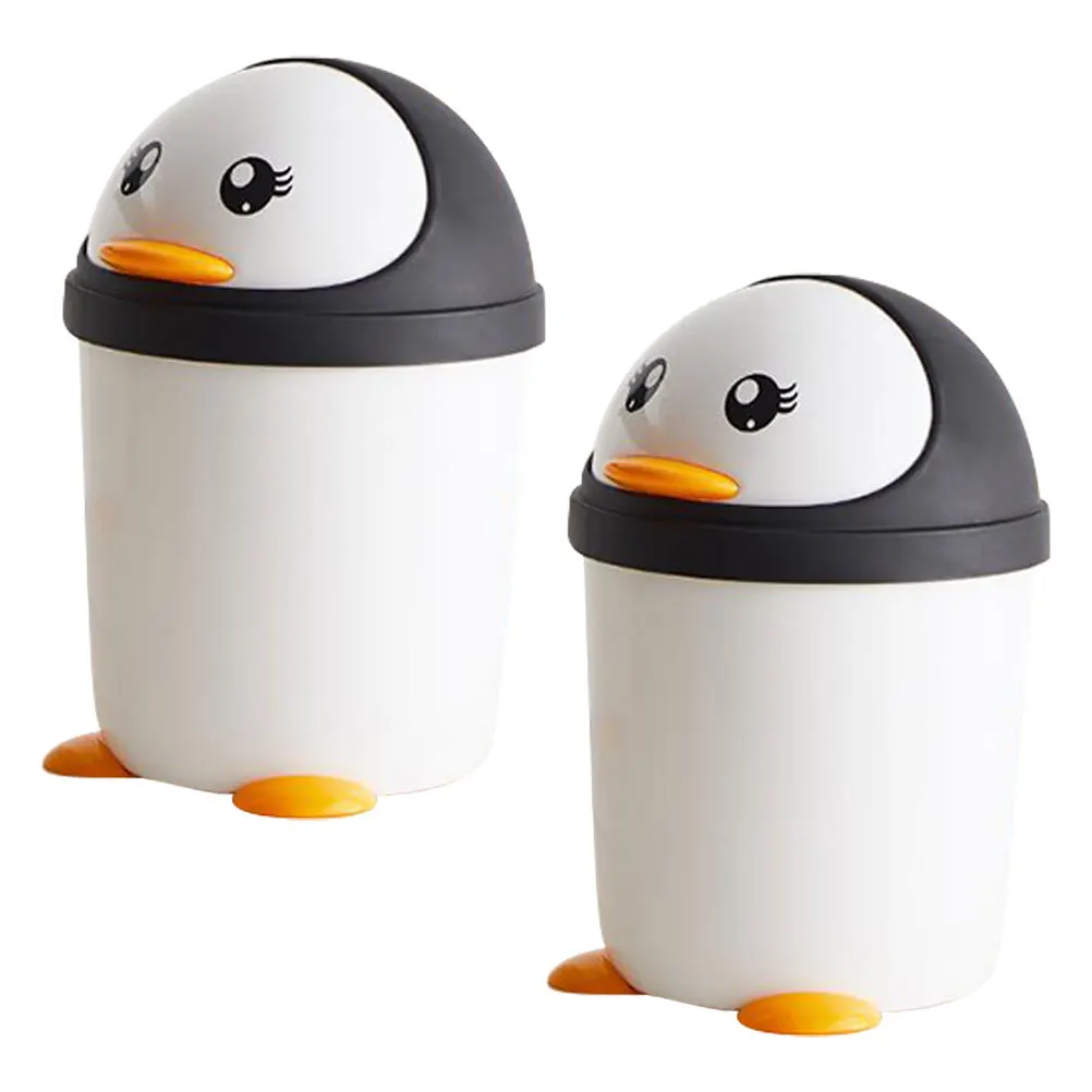 

2pcs Trash Basket Cute Garbage Household PP Bedroom Office Large Capacity Swing Lid Stable Base Plastic Dustbin Car