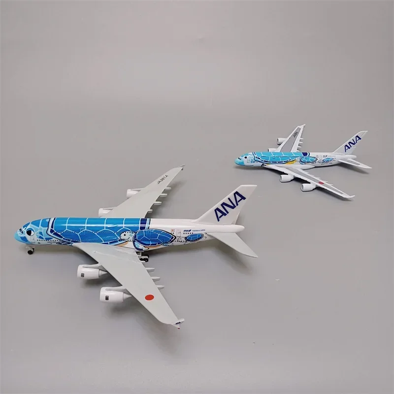 16cm/20cm Alloy Metal Japan ANA Airbus A380 Cartoon Sea Turtle Airlines Diecast Airplane Model Plane Aircraft with Wheels Blue