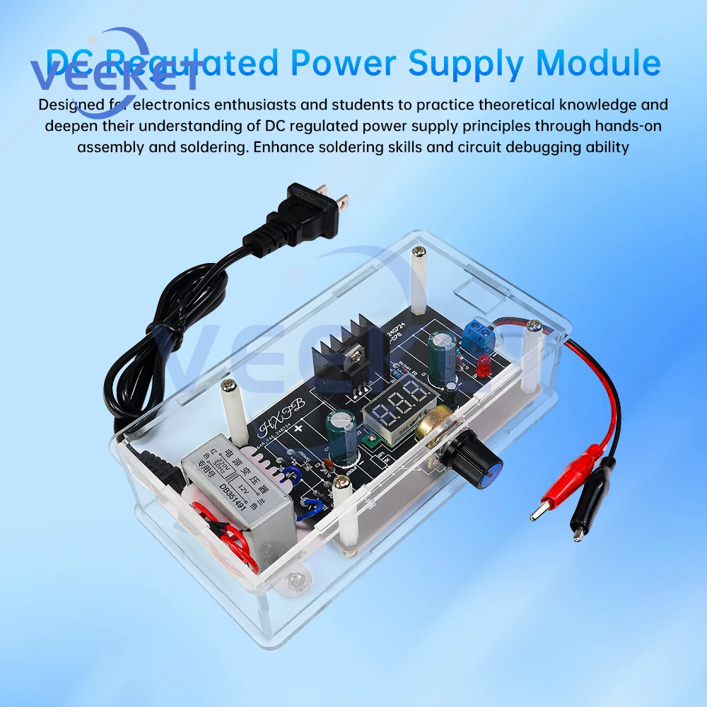 DIY Electronic Kit LM317 Adjustable Regulated Voltage Step-down Power Supply Module 220V to 1.25V-12.5V for Learning