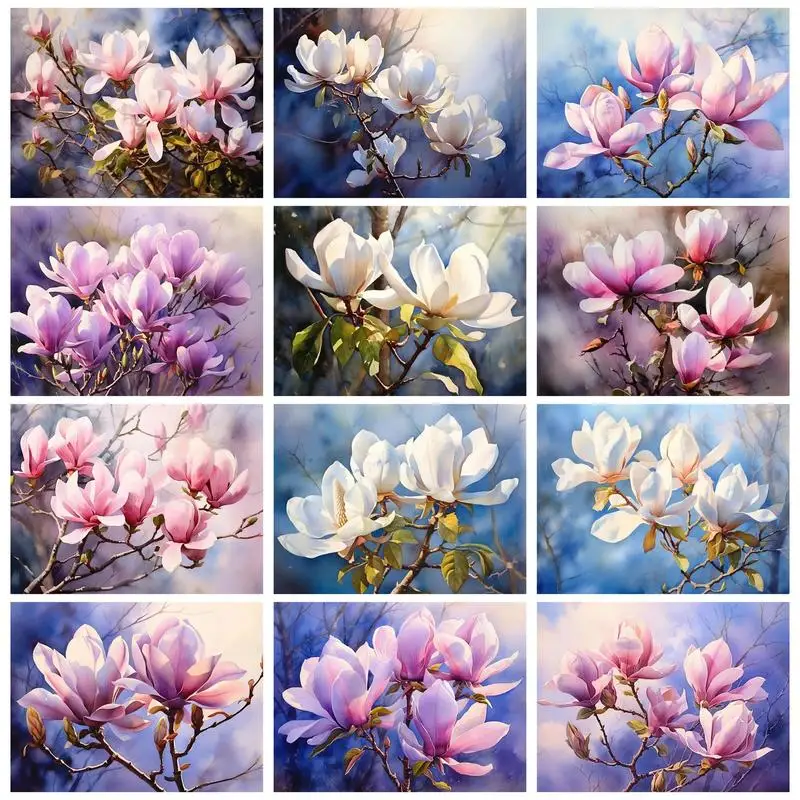 

RUOPOTY Painting By Numbers For Adults Kits Branch magnolia Hand Painting Handicraft Handiwork Art