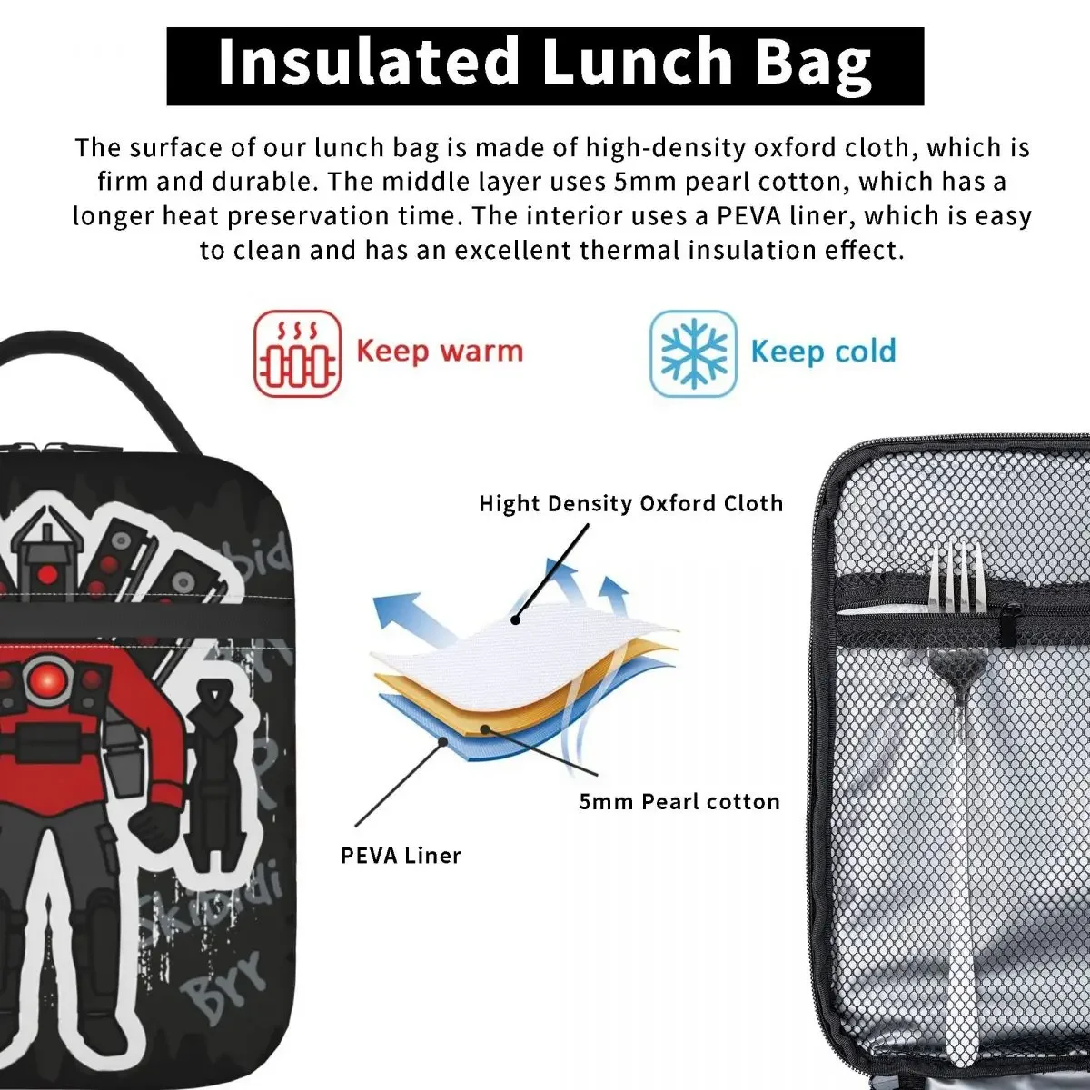 Titan Speakerman Insulated Lunch Bags Portable Skibidi Toilet Meal Container Cooler Bag Tote Lunch Box Office Food Handbags