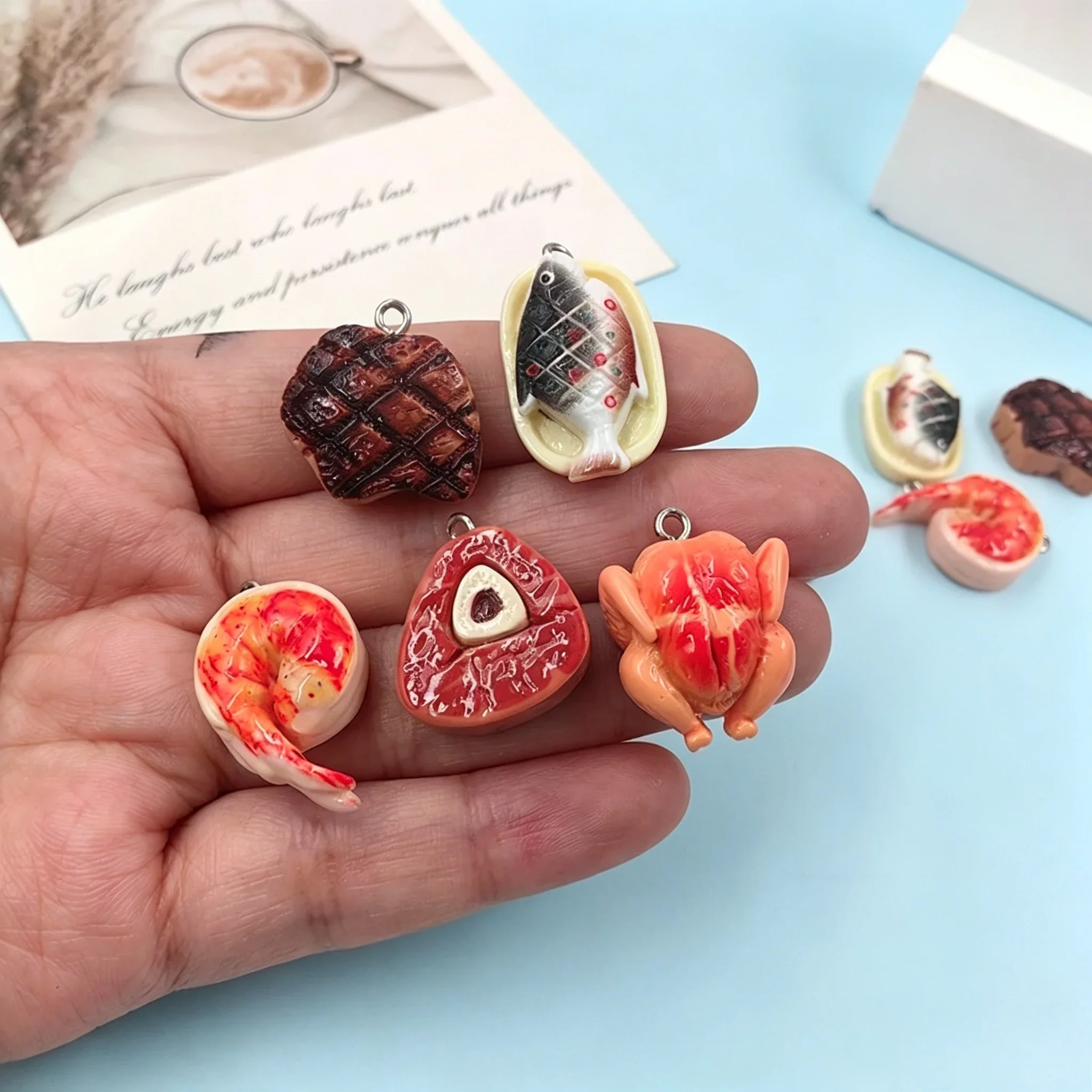 Resin Craft Supplies - 10Pcs Kawaii Meat Themed Resin Pendants