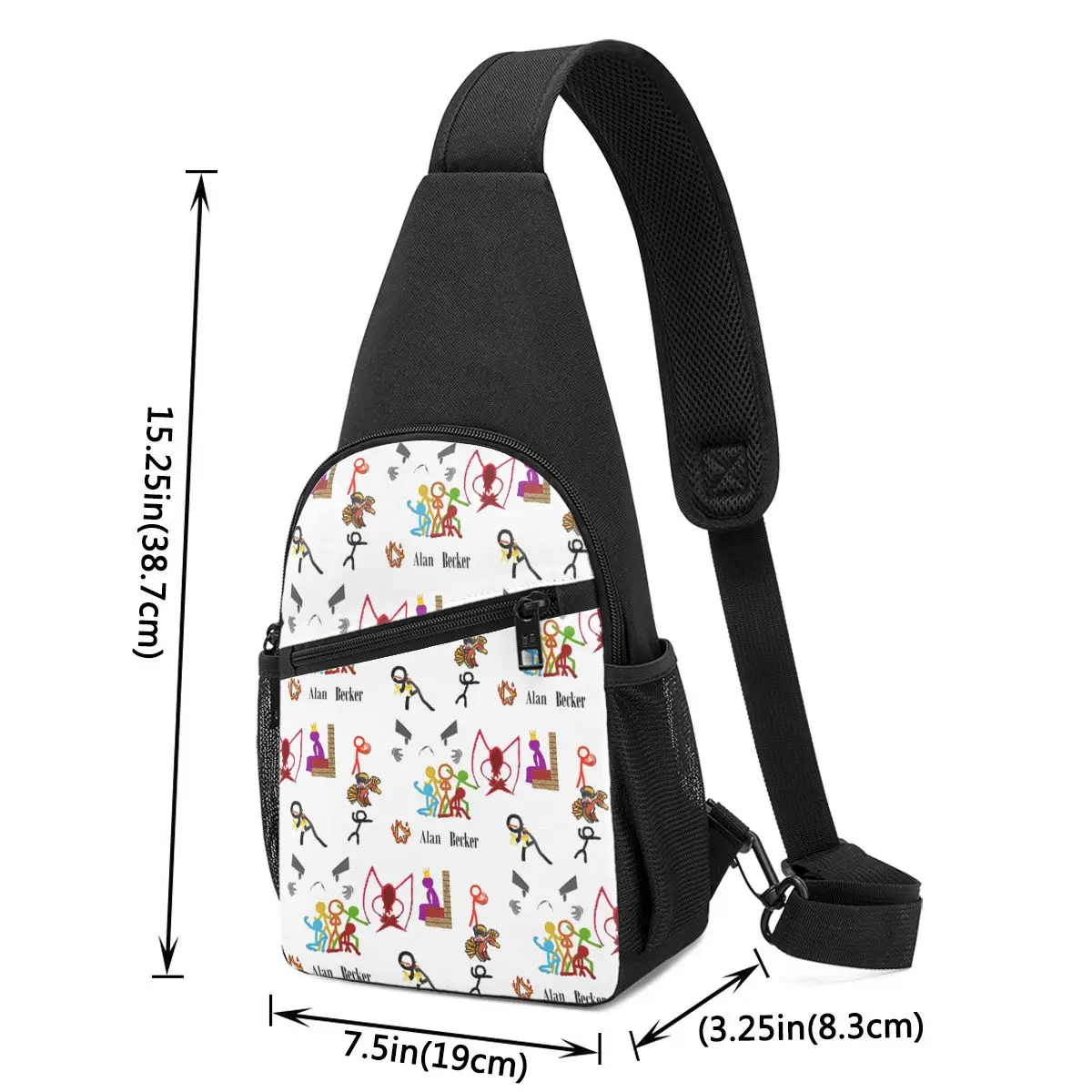 Alan Becker Five Stick Figures With Fire Mouse Pickaxe Chest Bag Men Sling Crossbody Backpack Chest Bag Daypack Shoulder Bag