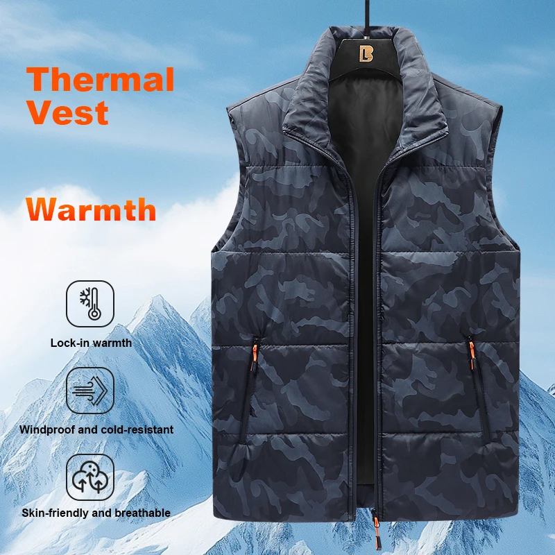

New Autumn/Winter Camo Vests Men's Warm Stylish Casual Vest Men Stand-Up Collar Sleeveless Jacket Couple's Oversized parkas
