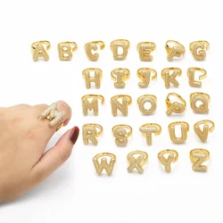 ASJEWELRY Statement Bubble Letter Rings for Women Copper Gold Plated Initial Rings Name Jewelry Birthday Gifts righ31