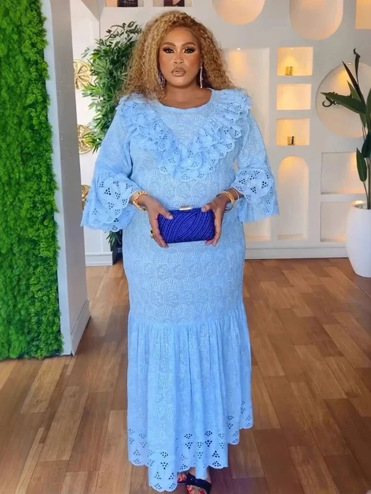 

2025 Lace Evening Dresses Abaya for Women African Dashiki Clothing Ruffles Wedding Party Gown Prom African Femme Party Vestidos