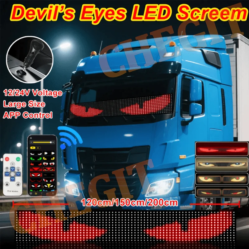 APP التحكم عن بعد 2 متر كبير الشيطان العين شاحنة سيارة LED بكسل مصباح لوح لينة طوي الإضاءة التمرير للوحة الزجاج الأمامي 1 s #1