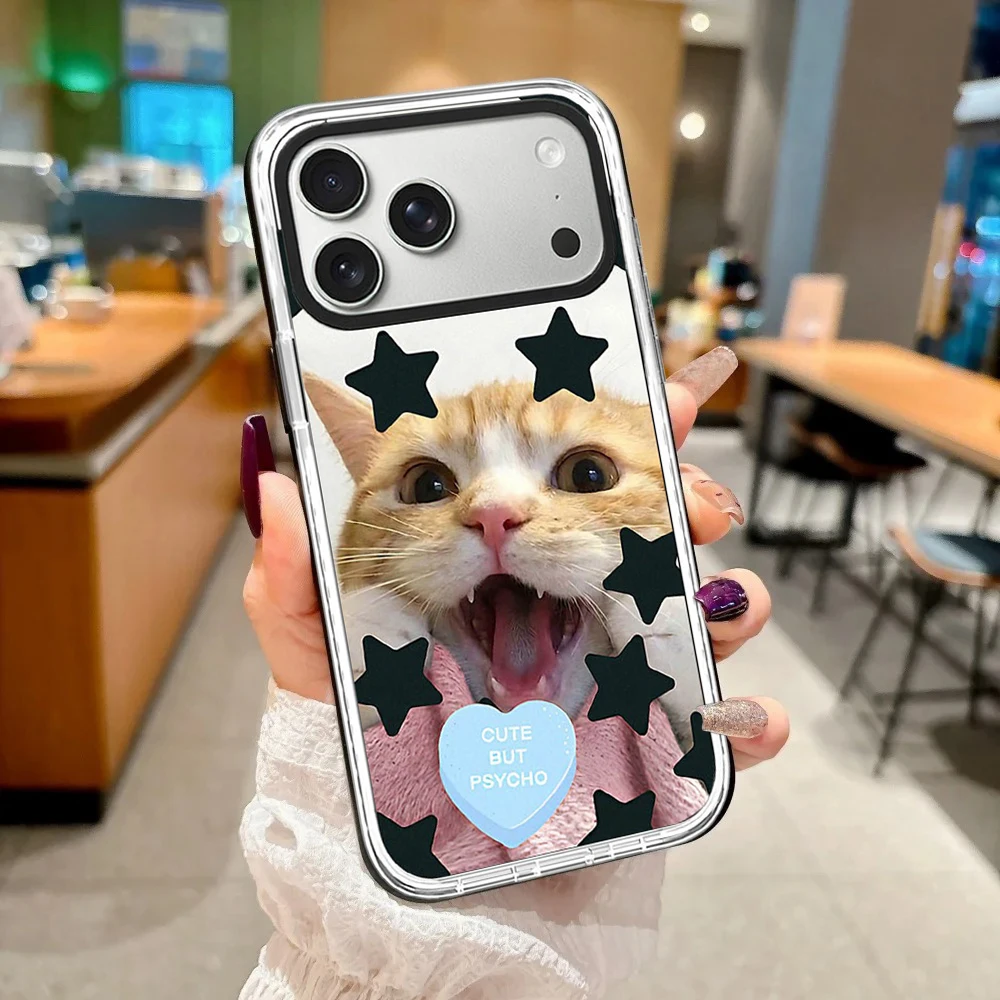 

Cute Star Stickers Cats White Border Magnetic Impact Phone Cover for IPhone 12 13 14 15 16 17 Pro Max Case for IPhone 17 Air