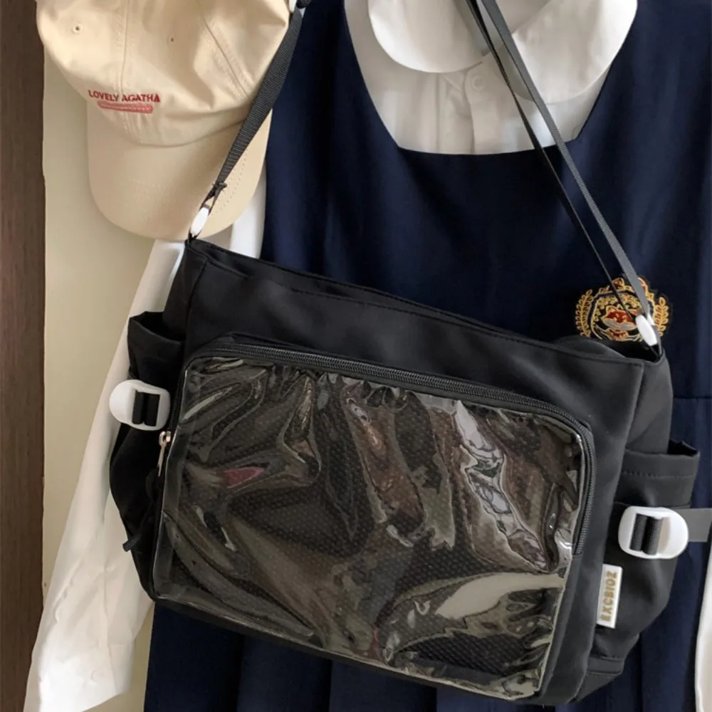 

Lovely Japanese Style Transparent Itabag Harajuku Large Capacity Canvas Tote Bag Badge Display Casual JK Shoulder Bag Girls
