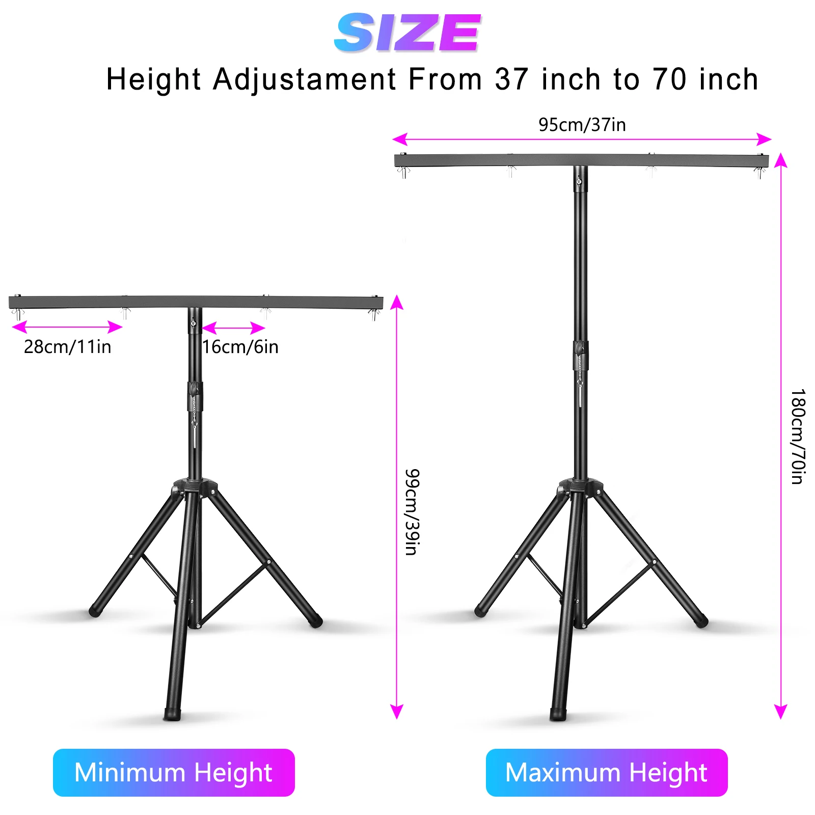 Imagem -04 - Pro Audio dj Tripé Ajustável Stand com Top t Bar para Par Latas Luminárias Universais