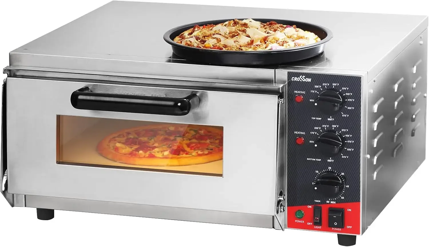 Forno per pizza commerciale elettrico da banco elencato con pietra per pizza e timer da 60 minuti, acciaio inossidabile per interni