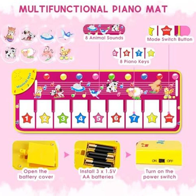 Piano Mat Electronic Music Animal Touch Play Blanket Funny Xmas Gift Toy For 1-3 Year Old