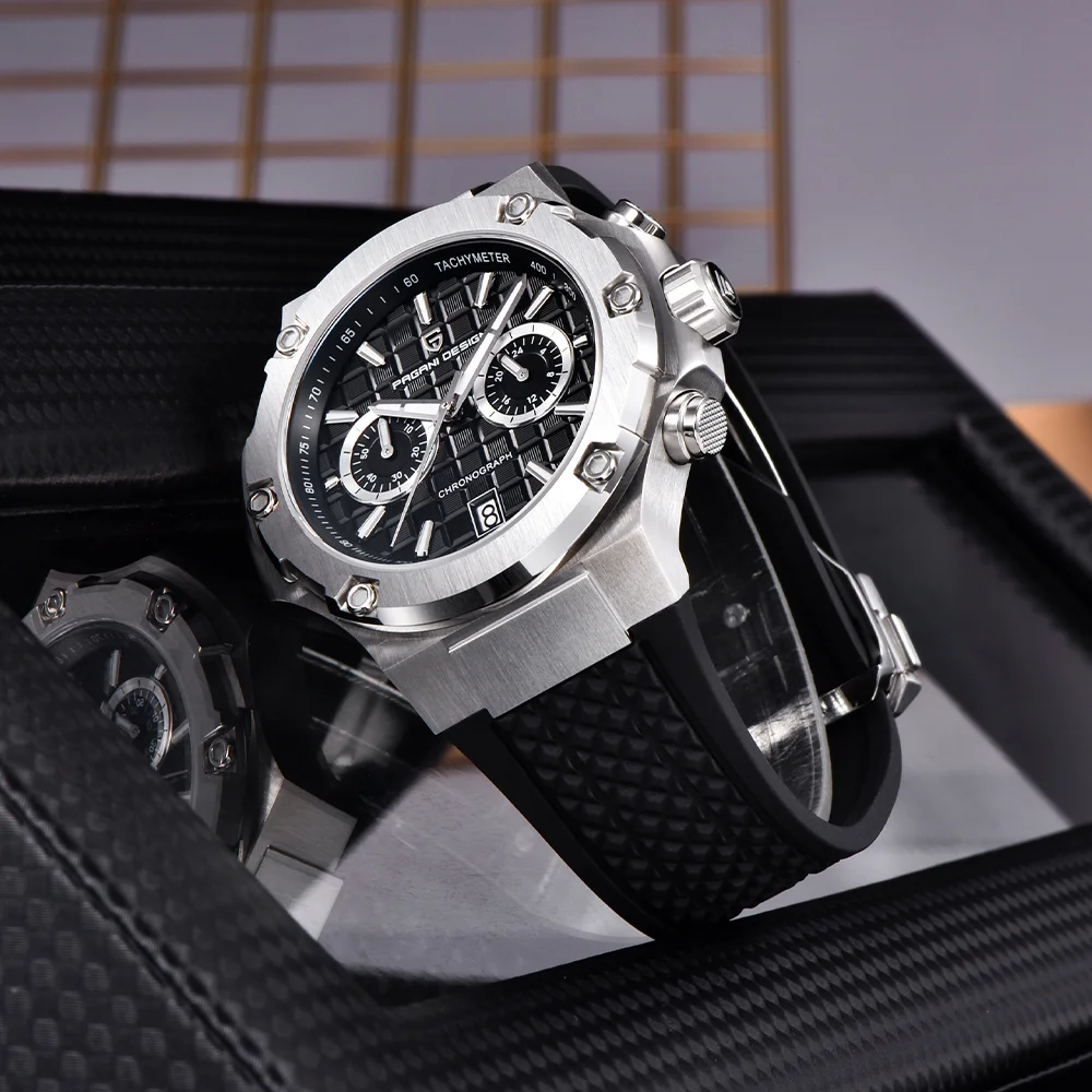Pagani Design PD-YS032 Men's Watch Japanese Quartz Movement Stainless Steel Case Black Rubber Waterproof Sport Men's Watch view 6