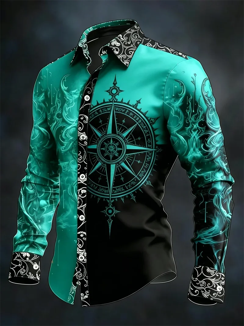 New retro herringbone plaid patchwork printed men's long sleeved shirt, British style casual slim fit shirt