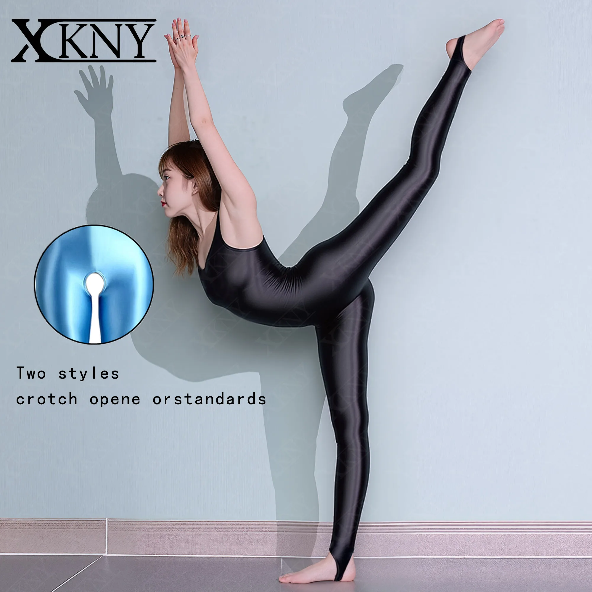

XCKNY glossiness series Bodysuit Elastic Silk Smooth satin glossy Tights Tank Top and Step on Foot open crotch bodysuit