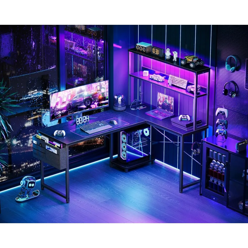 

L Shaped Desk Gaming Desk with LED Light & Power Outlet, 53 Inch Reversible L Shaped Computer Table