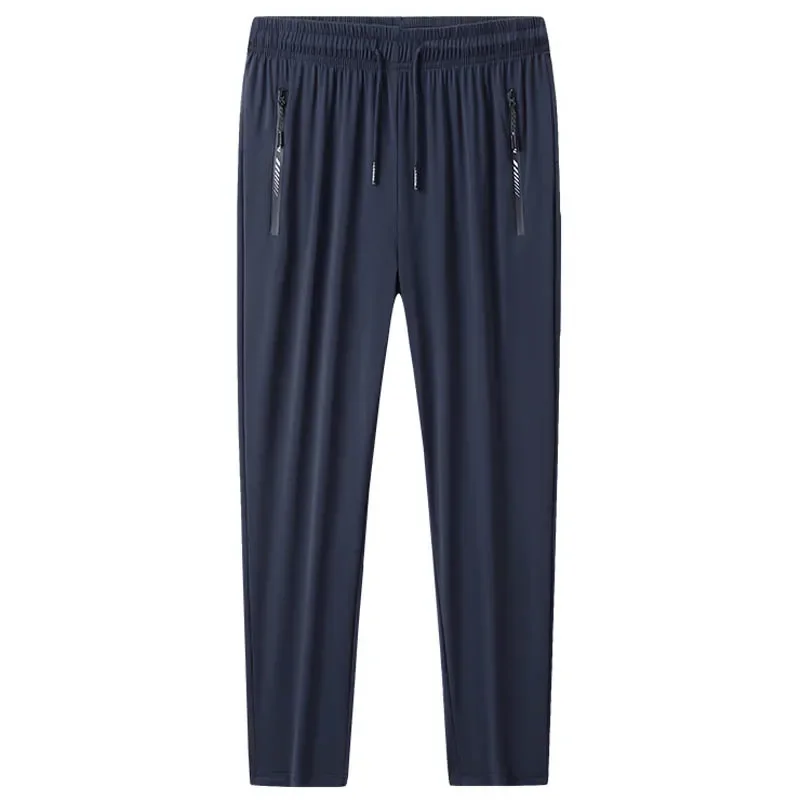 Pantalones de chándal de talla grande 7XL 8XL 9XL de verano de seda helada, pantalones para correr de gimnasio de alta elasticidad para hombre, pantalones deportivos de secado rápido para correr, pantalones para hombre