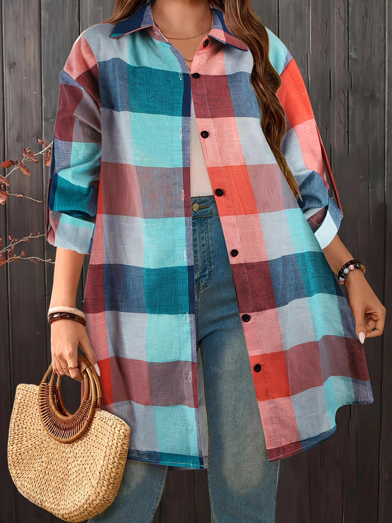 

Элегантная повседневная рубашка больших размеров с воротником с геометрическим узором