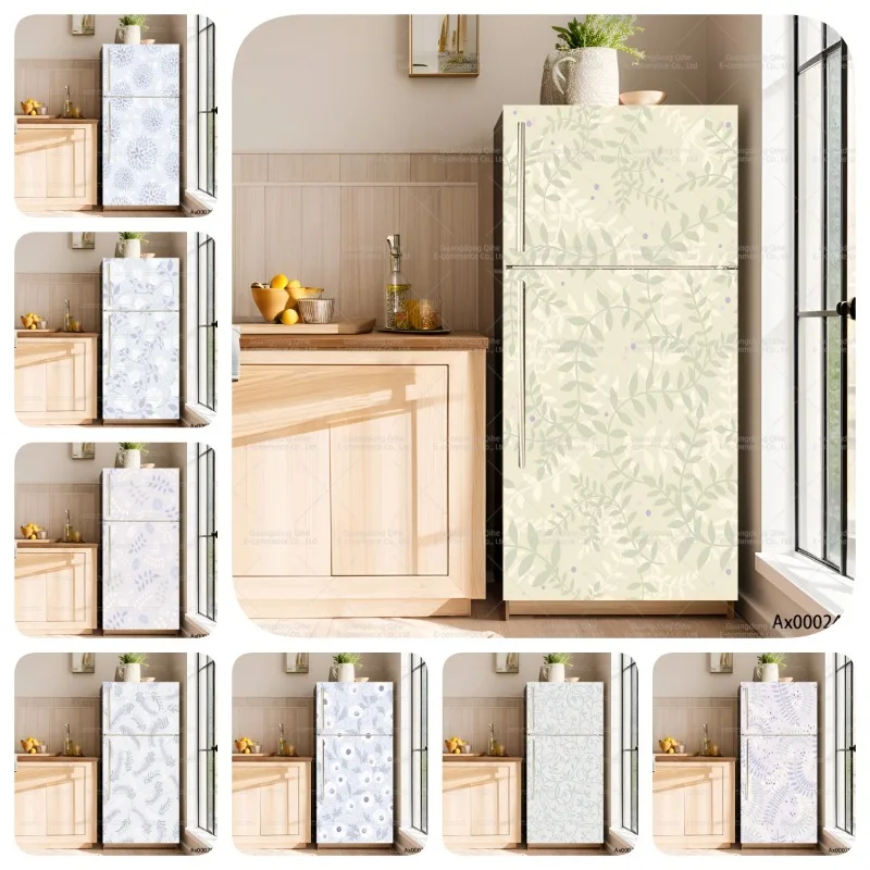 Refrigerator Stickers Minimalist Plant Floral Pattern Self-adhesive Full Door Covered Waterproof Cabinets Aesthetics Decor