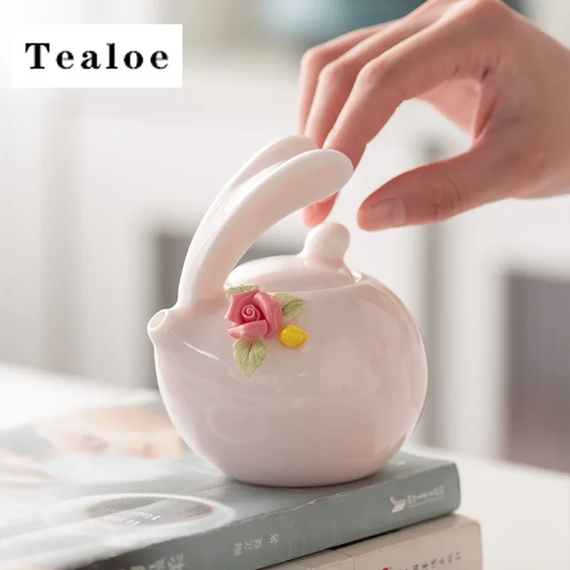 180ml Pink Pinched Rabbit Jade Porcelain Teapot Handmade Pot Household Tea Soaking Kettle with Ball Hole Puer for Tea Supplies