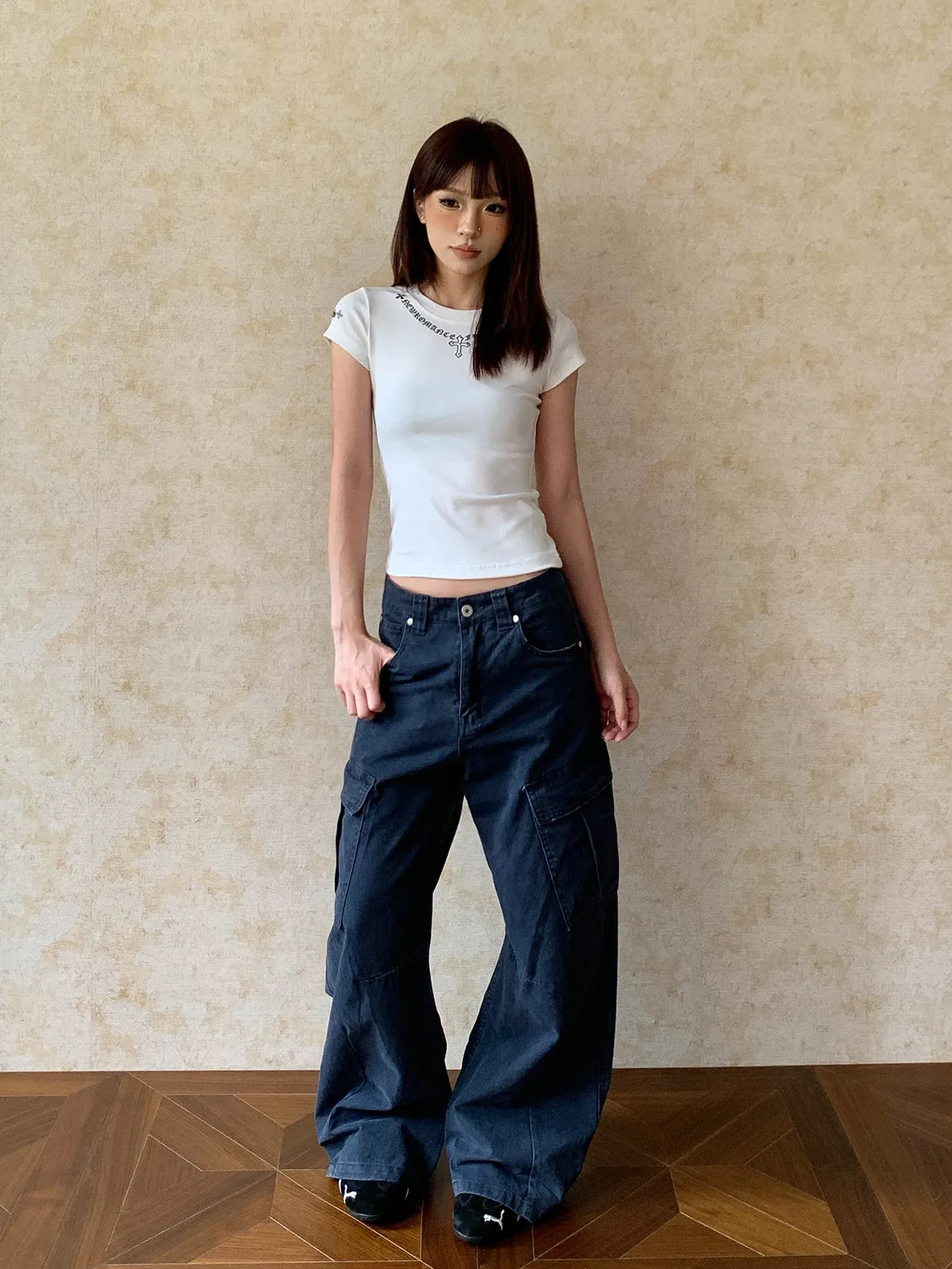 American High Street Retro Multi-Pocket Knife Shape Work Pants Loose Straight Leg Wide Leg Casual Trousers for Men And Women