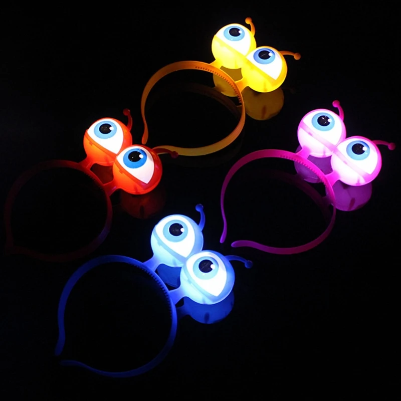 Adults Kids Fun Glowing Hair Hoop Cartoon Big Eyeballs Headband Light Up Toys Party Novelty Cosplay Alien Costume Accessories