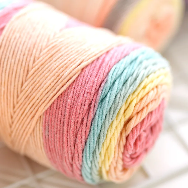 (1PC) 5-Strand Milk Cotton Dyed Rainbow Cotton Handmade DIY Woven Yarn Scarf Pillow Blanket Material Yarn