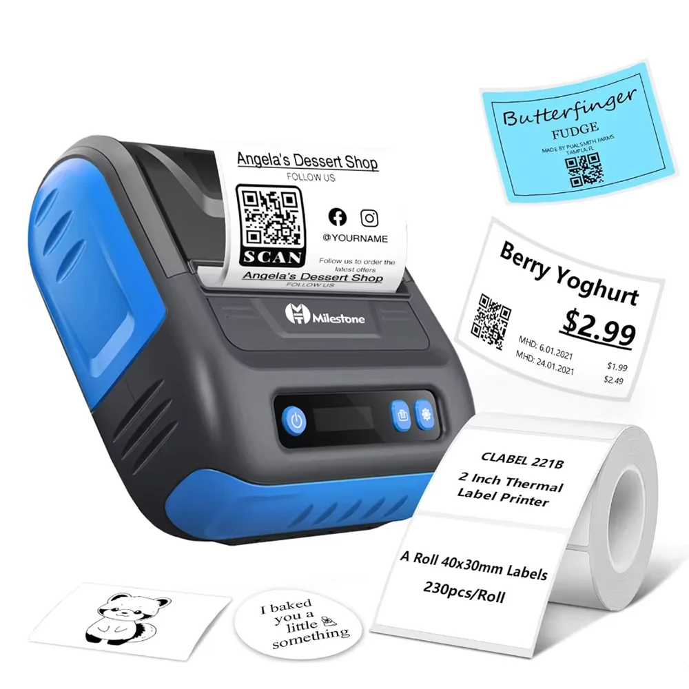 Milestone Mini Portable Receipt Printer 80MM Thermal Printer Wireless Self-Adhesive Sticker Label Maker Pocket Mobile Printer