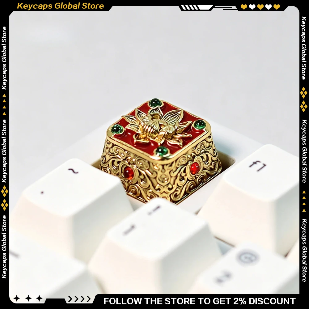 Chinese Culture Seven Treasures Lotus Series Keycaps Brass Material Hand Carved Personalized Creative Keyboard Accessories