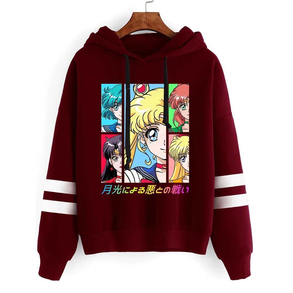 Sailor Moon Y2K Hoodie Cartoon Anime Printed Hooded Sweatshirt Lady Casual Sporty Long Sleeves Adult Autumn Winter Clothing