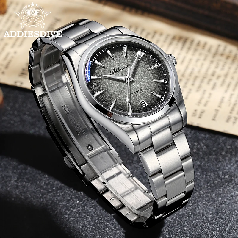 ADDIESDIVE New 39mm Dress Watch Men Bubble Domed Glass Luxury 8215 Automatic Wristwatch Luminous Stainless Steel 100m Waterproof