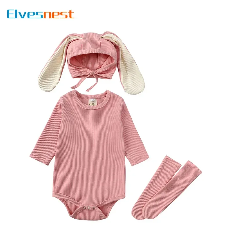 

Одежда для малышей с милым кроликом, боди для девочек, хлопковая одежда с длинными рукавами для маленьких мальчиков, весенне-осенняя одежда из 3 предметов для новорожденных, От 3 до 24 месяцев