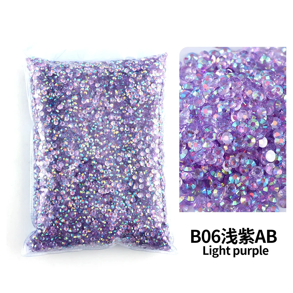 Pełna fioletowa seria hurtownia luzem żywica Rhinestone galaretka Ctransparent AB 2mm,3mm,4mm,5m,6mm FlatBack Nail Art dekoracja odzieży