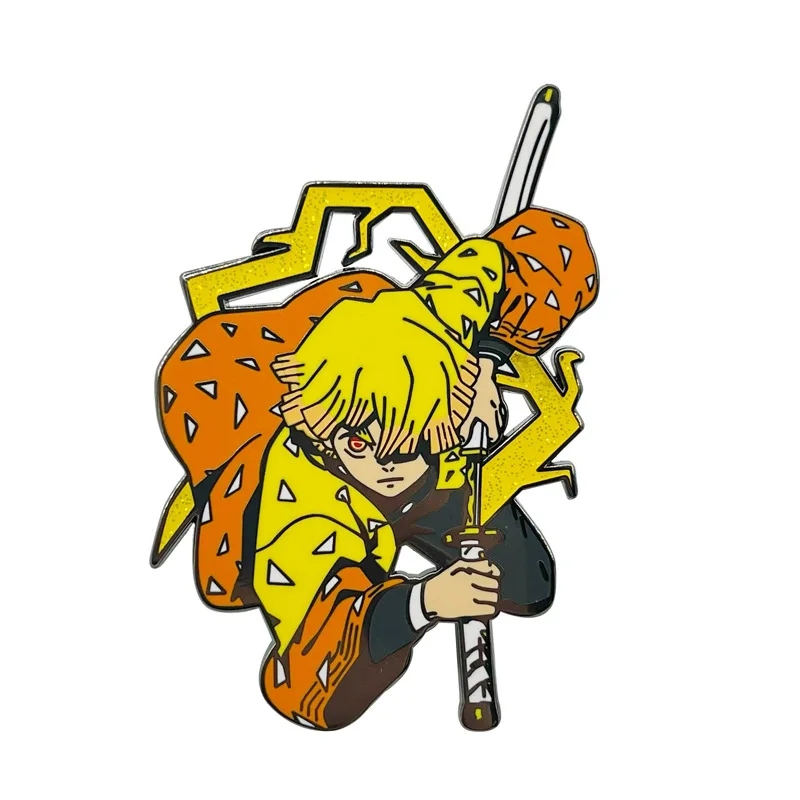 Demon Slayer: Kimetsu No Yaiba Agatsuma Zenitsu Thunderbolt Flash Brooch Japanese Anime Fan Collection Metal Flash Badge