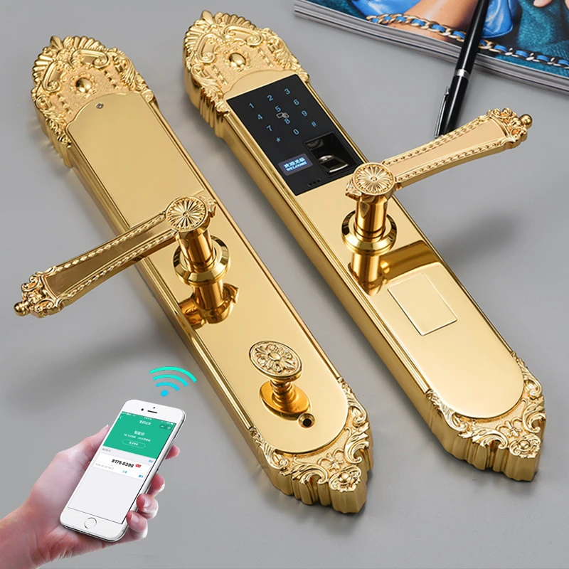 High end luxury high-quality gold pure copper all copper mobile phone  wifi remote control intelligent door lock