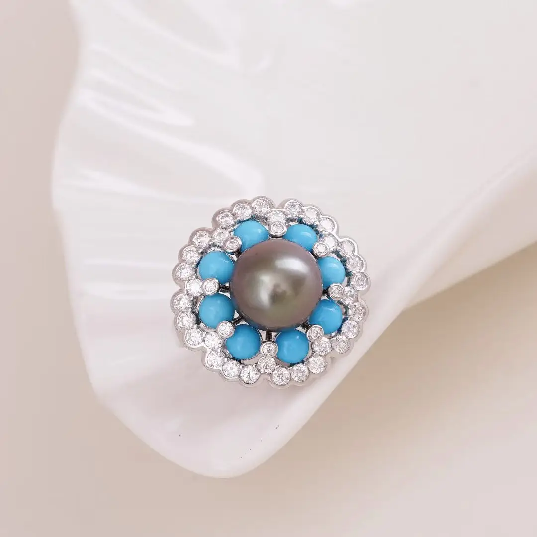 S925 Sterling Silver Pendant Ring Earrings Set Base Mounts Findings Mounting Jewelry Set Parts Fittings for 8-11mm Pearls