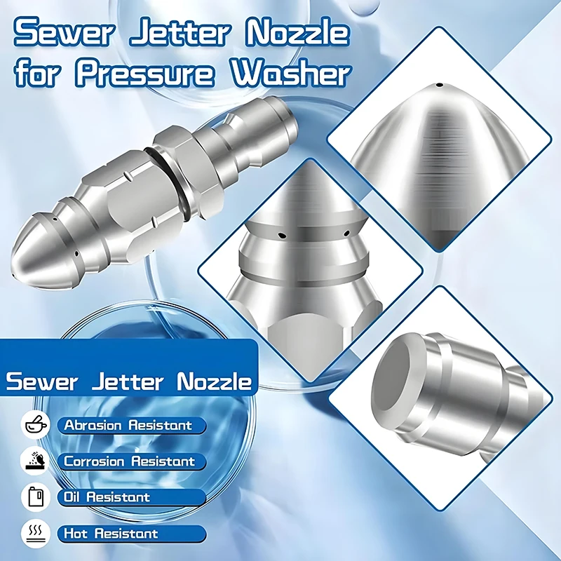 5000PSI High-Pressure Sewer Cleaning Nozzle Rotary Button Mouse Nozzle Stainless Steel 1/4 Inch Pressure Washer Quick Connector