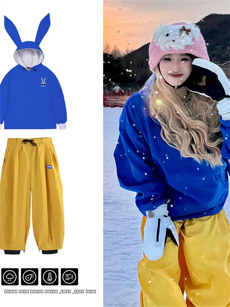 

Утепленные лыжные брюки с принтом кролика, водонепроницаемые, ветрозащитные, теплые, для мужчин и женщин, американский дизайн