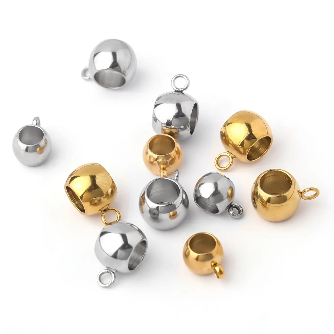10pcs Stainless Steel Big Hole Spacer Beads Pendant Charms Clasps Ball Beads for DIY Jewelry Making Findings Hole 4 5mm Beads