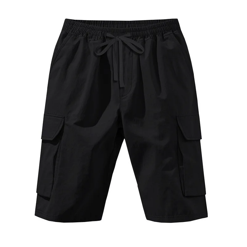 Solid Color Cotton Linen Cargo Shorts Summer Pull rope tie White Multiple pockets Men's Leisure Shorts Cool Hawaiian Beach pants
