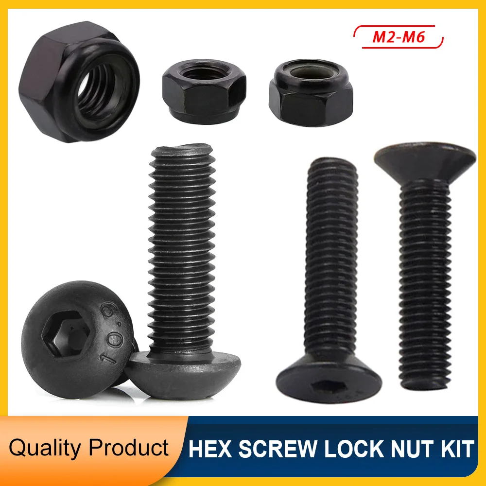

Grade 10.9 Black ISO7380 Hex Socket Round Head Screw Lock Nut Set DIN7991 High-Strength Countersunk Head Hex Socket Screws Kit
