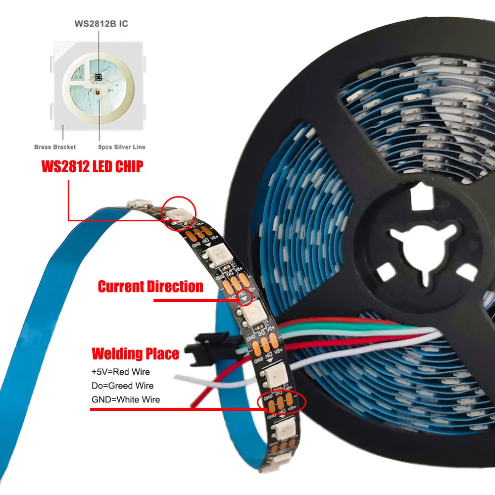 WS2812B Led Strip Individually Addressable Smart RGB 5050 WS2812 Pixel Light DC5V Black/White PCB 30/60/144led IP30 IP65 IP67