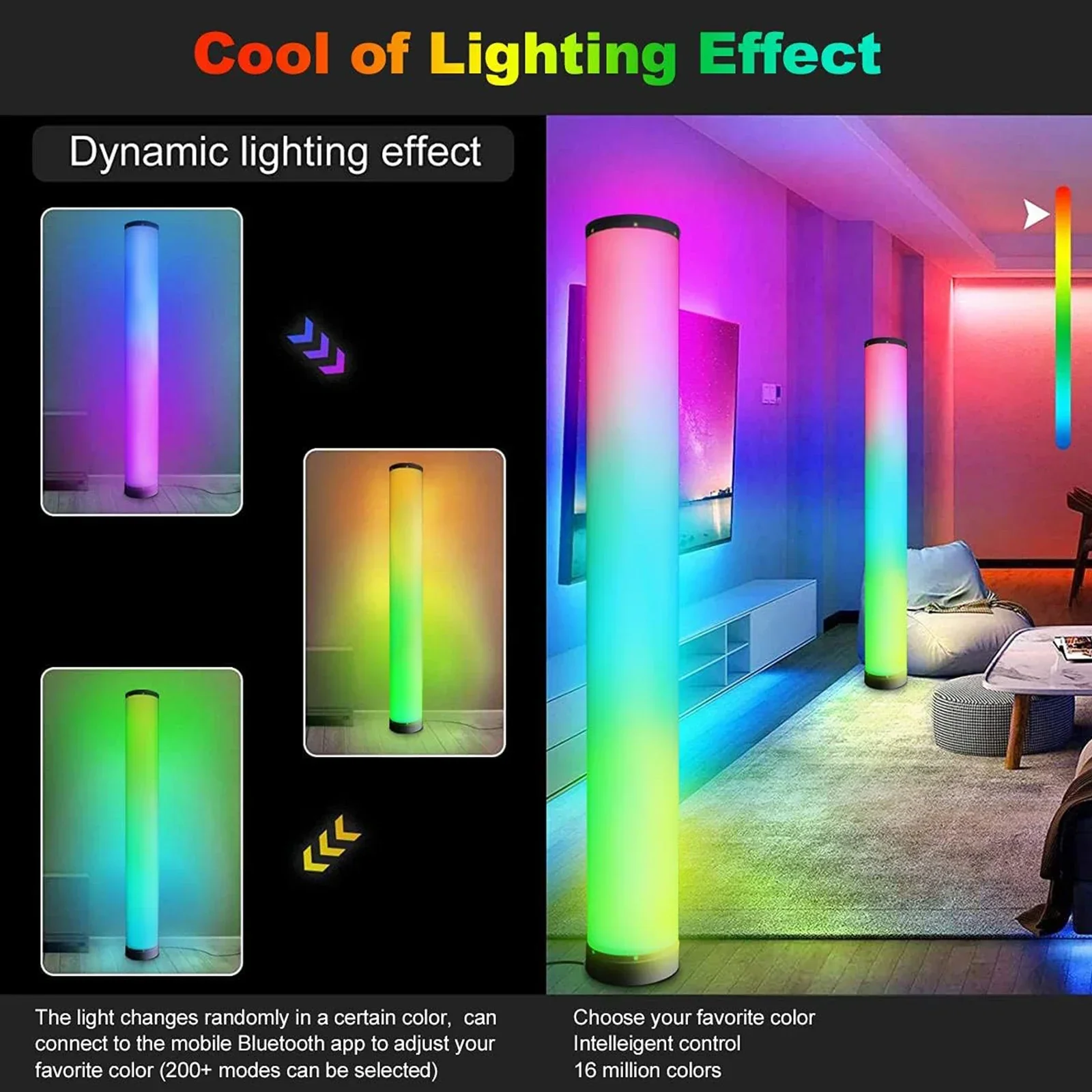 RGB LED Lâmpada de Assoalho para Sala, Canto Luz Ambiente, App, Música Inteligente, Mudança de Cor Sincronizada, Colorido Decorativo