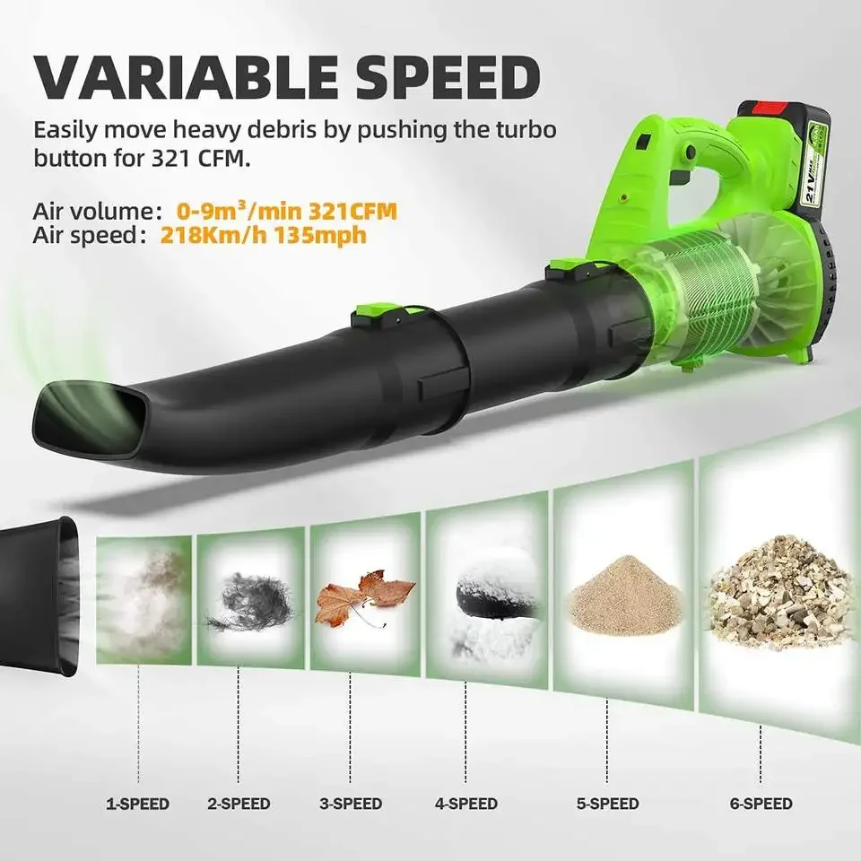 New Arrival Leaf Blower Cordless -6 Speed Electric Leaf Blower with 21V 4.0Ah Li-ion Battery and Fast Charger