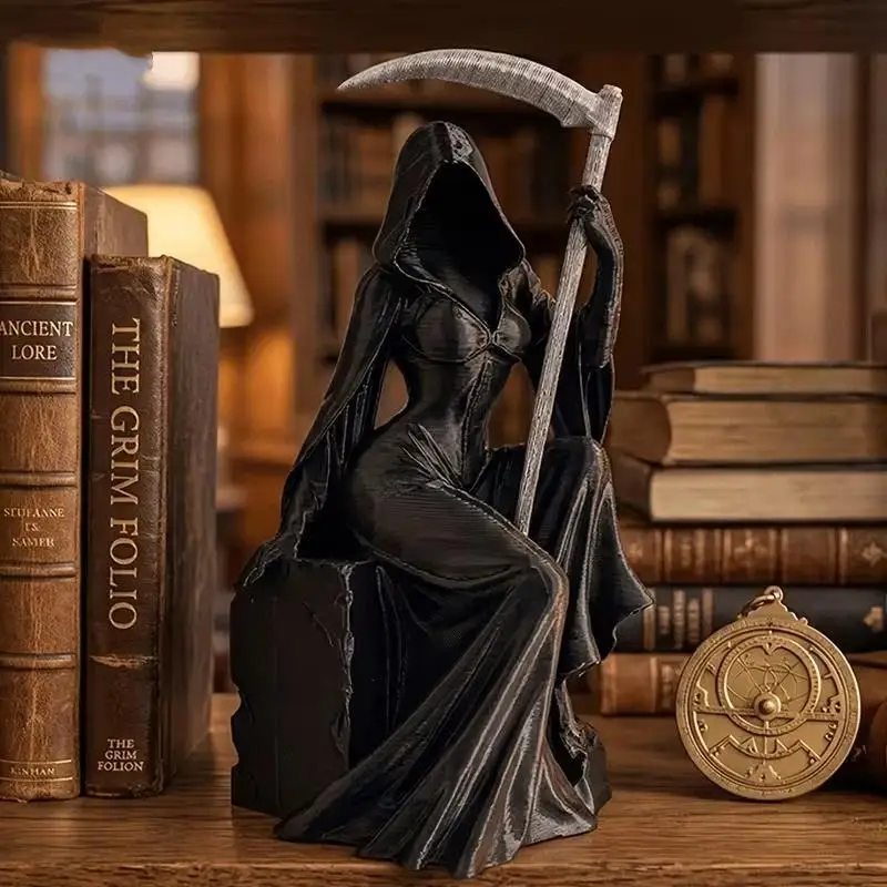 Female Grim Reaper Resin Statue Gothic Sculpture With Scythe Dark Style Home Office Bookshelf Decoration