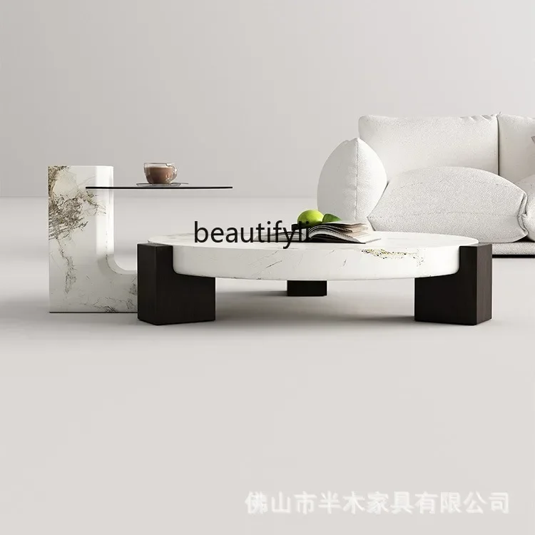 

Italian marble coffee table living room household light luxury size round high-end French new model