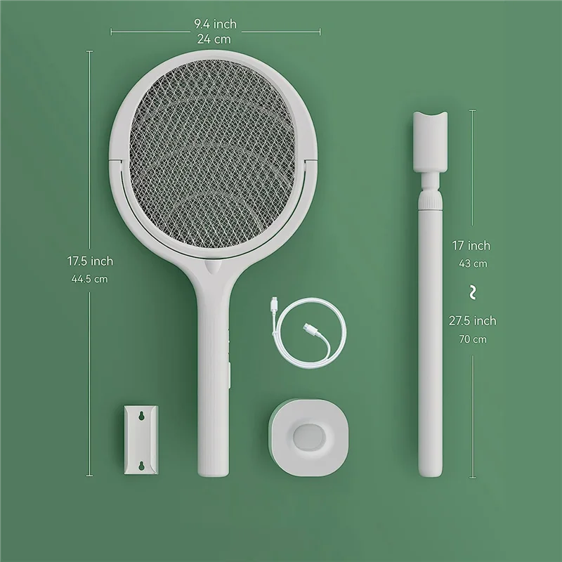 電気ハエたたきザッパー回転ヘッド充電式屋内ザッパー果物ハエ + 1 個伸縮延長杖-AT64